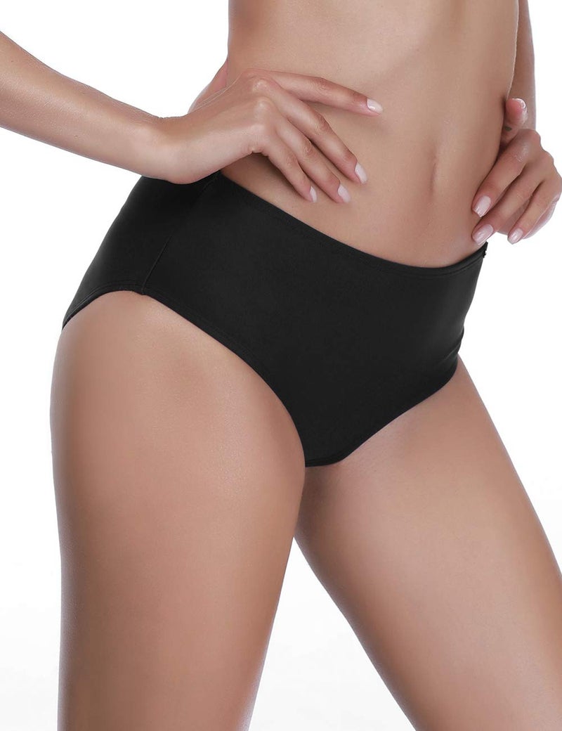 AXESEA Womens Bikini Bottoms High Waist Black Swim Bottom Swimsuit Swim Brief,Black-L,Full Coverage - Image 3